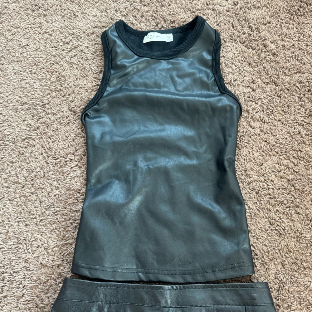 RD Style BP Black Faux Leather Mini Skirt Tank Top Set Outfit 2 Piece XS S - Picture 2 of 13